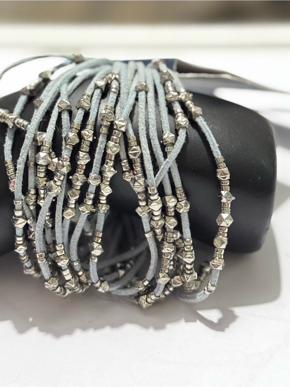 Universal Threads Multi-Strand Silver Beaded Suede Wrap Bracelet - Blue Gray